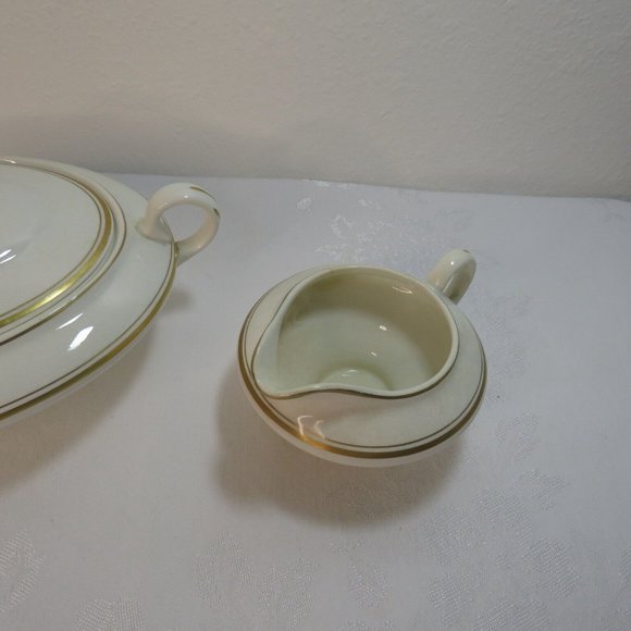 Vintage Ceramic Serving Bowl w/Lid & Gravy Boat Dish Bowl  K T & K Gold Trim - Picture 9 of 16